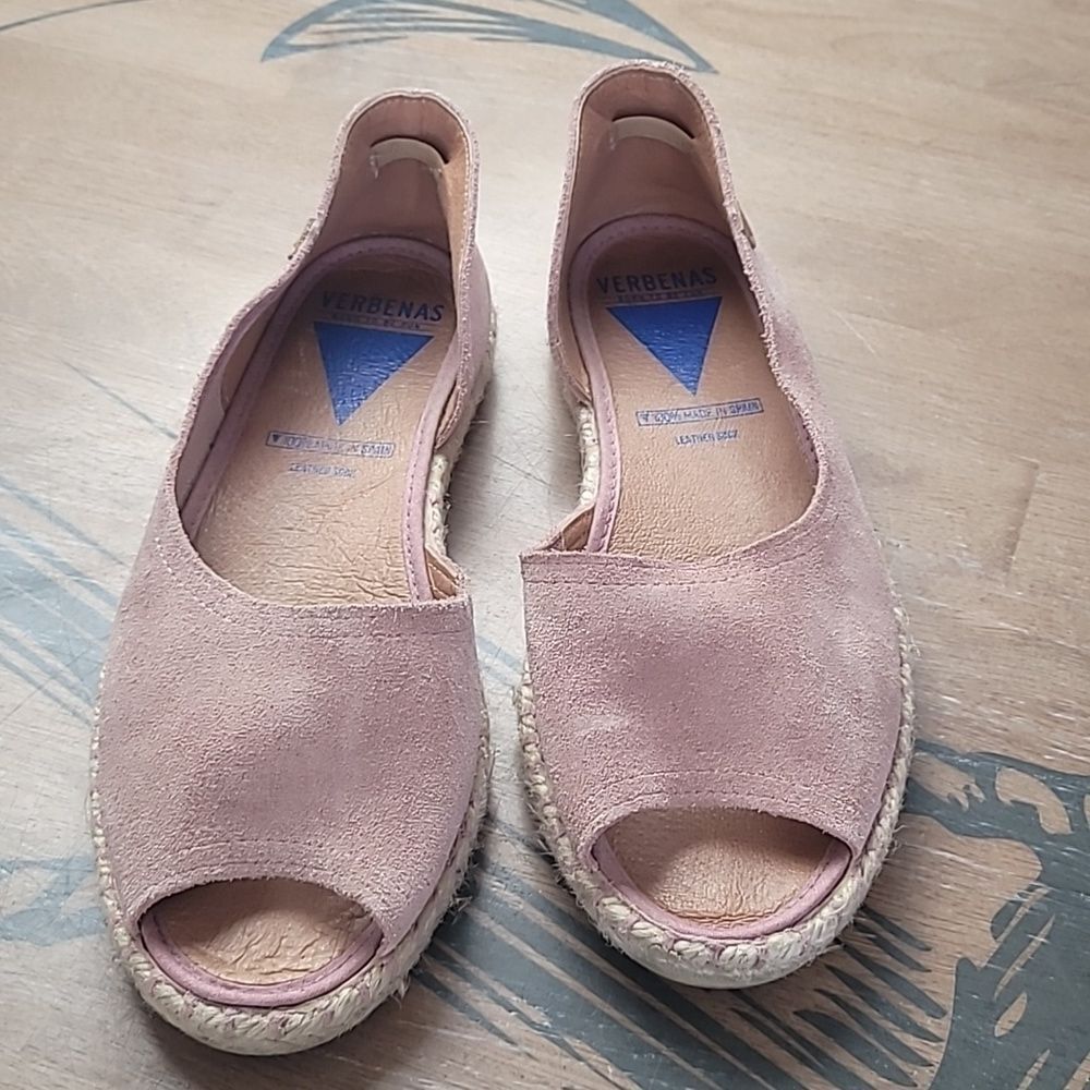 Verbenas Cruz Suede Espadrille Flats Pink Open Toe Size 8.5/9 Comfort Slip On
